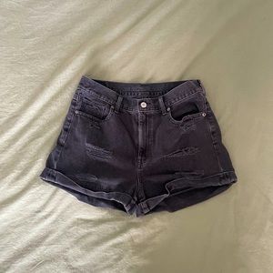 American eagle black distressed mom jean shorts